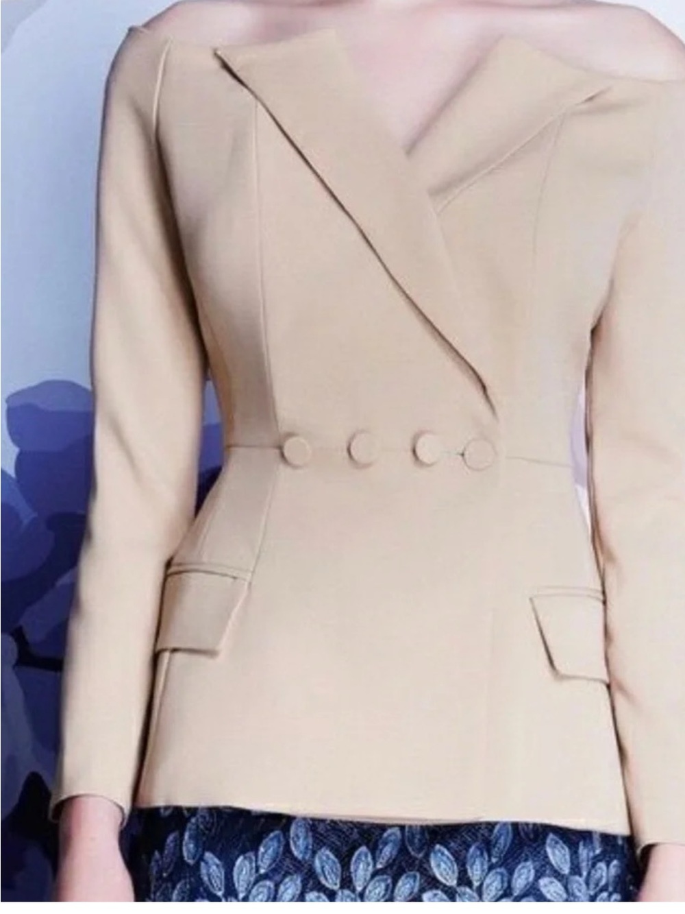 Asilio Cream Off-Shoulder Double-Breasted Blazer